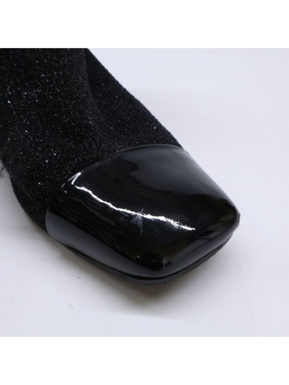 Chanel Square Toe Side Zip Chunky Heel Glitter Boots 37 1 2C - Picture 7 of 8